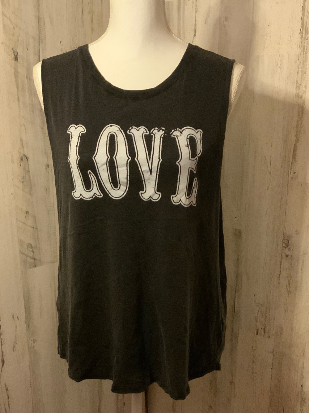 Garage Black Tank Top with White "LOVE" Graphic